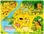 Развивающая объемная рамка-вкладыш Водопой на Лимпопо, деревянный 3D пазл для малышей