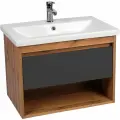 Тумба с раковиной Viant Бостон 60 1 ящик подвесная графит/дуб вотан