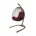 Подвесное кресло капля складная, с ротангом коричневое, бордовая подушка