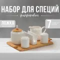 Набор сервировочный Доляна «Эстет. Герда», 5 предметов: солонка 100 мл, перечница 100 мл, сахарница с ложкой 350 мл, молочник 310 мл, салфетница, цвет белый