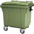 Пластиковый мусорный бак на колесах 1100 л, зеленый
