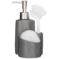Дозатор для моющего средства с губкой и щеткой, керамика, серый, 755-1008