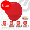 Комплект 3 шт, Коврик для мыши с подушкой под запястье SONNEN, полиуретан + лайкра, 250х220х20 мм, красный, 513301