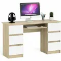 Компьютерный стол с двумя тумбами Мори МС-2, цвет дуб сонома/белый, ШхГхВ 135,4х50х76,6 см.