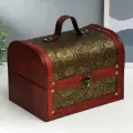 Шкатулка дерево состаренная Золотые цветы на чёрном сундучок 23х30х24 см 4461657