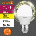 Лампа светодиодная LED 7 Вт E27 3000К 560Лм шарик 220 В (замена 60Вт) | код 4058075579804 | LEDVANCE (10шт. в упак.)
