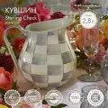 Кувшин, 2,8 литра, MacKenzie-Childs, Sterling Check, для напитков, ваза для цветов, серая, клетка, металл, эмаль, ручная роспись, премиум посуда