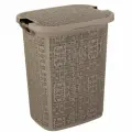Корзина для белья Idea Бязь 30 л, пластик, плетеная, с крышкой, прямоугольная, французский серый