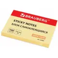 Комплект 100 шт, Блок самоклеящийся (стикеры) BRAUBERG, пастельный, 76х102 мм, 100 листов, желтый, 122691