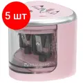 Комплект 5 шт, Точилка электрическая BRAUBERG DUAL (для 2 диаметров карандашей!), 4 батарейки АА, розовая, 270579