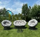 Комплект для отдыха папасан черный: диван, столик, 2 кресла, 3 подушки (серый полиэстер)