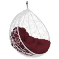 Подвесное кресло капля ротанг белое (без стойки), бордовая подушка