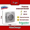 Розетка без заземления, алюминий Schneider Electric AtlasDesign (комплект 7шт)