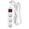 Удлинитель Volsten, 3 гнезда, 3 м, с выключателем, 10 А, 2200 Вт, с заземлением