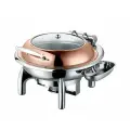 Мармит (чафинг-диш) с подогревом Crazy Pan CP-CHD018RG круглый, с гидравлическим доводчиком крышки и системой возврата влаги, блок нагрева 400Вт, 220В, 6 литров, нержавейка, розовое золото, гастроемкость d39см-65