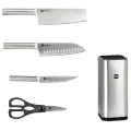 Набор стальных ножей (3 ножа + ножницы + подставка) HuoHou Stainless Steel Kitchen Knife Set (HU0095), русская версия, серебристый