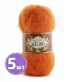 Пряжа для вязания крючком, спицами Alize Ализе плюшевая, Kid royal 50 тонкая, мохер/полиамид, цвет 487 ярко-оранжевый, 5 шт. по 50 г, 500 м