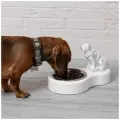 Металлическая миска Bogacho Лакшери Буль на деревянной подставке с мраморной фигуркой для кошек и собак
