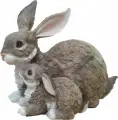 Садовая фигурка для сада и дачи Зайчиха с зайчонком H-27см (бежевые)