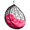 Подвесное кресло капля ротанг черное(без стойки), розовая подушка