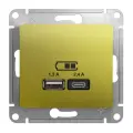 Зарядное устройство USB тип A+С 5В/2,4 А 2х5В/1,2 А, SE Glossa, фисташковый GSL001039