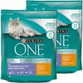 PURINA ONE для взрослых кошек с курицей и злаками (0,75 + 0,75 кг)