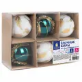 Шары ёлочные 6 шт, 6 см, Peacock, пластик, бирюзовый/золото, золотая сказка, 592179