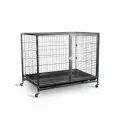 Клетка для собак и кошек Kredo 074, чёрная, на колёсах, две двери, поддон, разборная, прочная сталь, надёжные замки