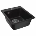 Мойка для кухни В комплекте С сифоном, каменная врезная прямоугольная, кварцевый песок, цвет чёрный матовый, 420х480х180