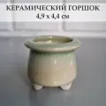 Керамический горшок для суккулентов и кактусов / Керамический горшок для цветов. Светло-желтый/зеленый