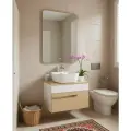 Мебель для ванной Вудлайн 65, белый-кремовый, раковина Bella, зеркало 60х80