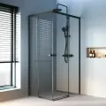Душевой уголок AM.PM X-Joy Square Slide 100х80, стеклянный, без поддона, профиль черный матовый