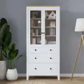 Шкаф-витрина со стеклом Хемнэс Hemnes/ Кымор, 90х198х37, 3 ящика, белый светло-коричневый