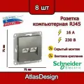 Розетка двойная компьютерная RJ45, сталь, Schneider Electric AtlasDesign (комплект 8шт)