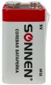 Батарейка SONNEN, Крона (6R61, 6F22, 1604), солевая, 1 шт, в пленке, комплект из 24 шт, 451101
