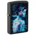 Оригинальная бензиновая зажигалка ZIPPO Cyborg Woman с покрытием Black Light, латунь/сталь, черная, матовая 38x13x57 мм