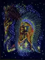Флуоресцентная картина на ткани с шаманским рисунком индеец Shamanic Inspirations - арт фестиваль фон, полотно на стену, светящийся в УФ ультрафиолете LED неоне гобелен, настенный декор