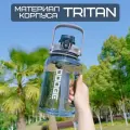 Бутылка для воды 2,2 литра, черная, материал корпуса tritan, с трубочкой, спортивная
