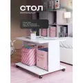 Журнальный столик на колесиках со стеклом Акрона дуэт белый/белый, 80х60х55 см.