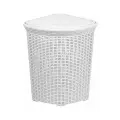 Корзина для белья VIOLET Ротанг, угловая, с крышкой 60 л, пластик, белая