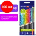 Комплект 100 шт, Карандаши художественные цветные BRAUBERG ART CLASSIC, 12 цветов, мягкий грифель 3.3 мм, 181536