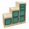 Деревянный стеллаж труфаст лесенка 94х44х91 с бирюзовыми (2+5 шт) контейнерами
