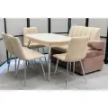 Обеденная группа Алюр-1 Кватро, стол матовое стекло, 110(140)х70 см, обивка дивана и стульев антивандальная, моющаяся, антикоготь, цвет крем.