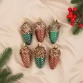 6 шт. Ёлочная игрушка Шишка Феерия (набор 6 шт) 8х3,5 см, зелёно-золотой