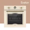 Электрический духовой шкаф Evelux EO 640 IR ширина 60 см, объем 68 л, гриль, конвекция, 6 режимов, бежевый