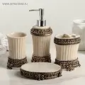 Аксессуары для ванной «Вензеля», 4 предмета, дозатор 200 мл, мыльница, 2 стакана, бежевые