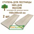 Комплект ступеней для лестницы 1100х300х40 мм (2 шт), дуб сорт Экстра (АВ) цельноламельный