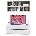 Мебельная глянцевая Мини-Стенка для гостиной под телевизор 130см белый/чёрный/МДФ белый глянец - НЖ1566