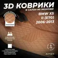 Кожаные 3D коврики в салон с бортами для BMW X5 II (E70) (2006-2013) коричневые / БМВ Х5 2 E70) (2006-2013)