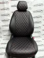 Комплект чехлов ELITE для LADA Granta, Kalina Cross, Datsun (Задняя спинка 40/60). Экокожа ромб, черный, красная строчка